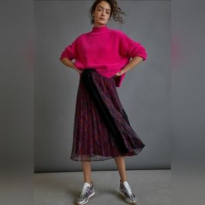 Maeve Delphine Pleated Lace Midi Skirt